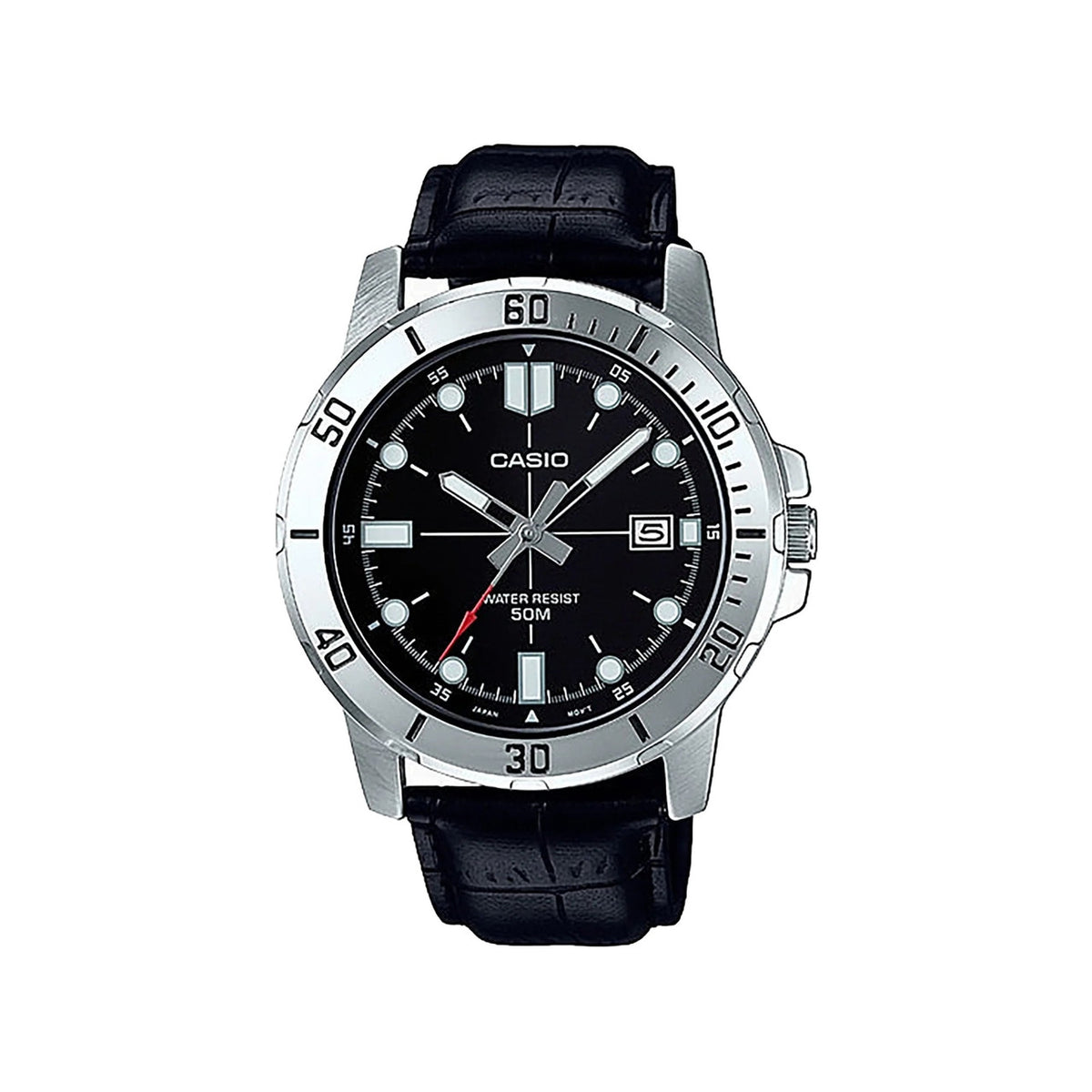 Casio men 3h watch Black Leather Silver | MTP-VD01L-1EVUDF