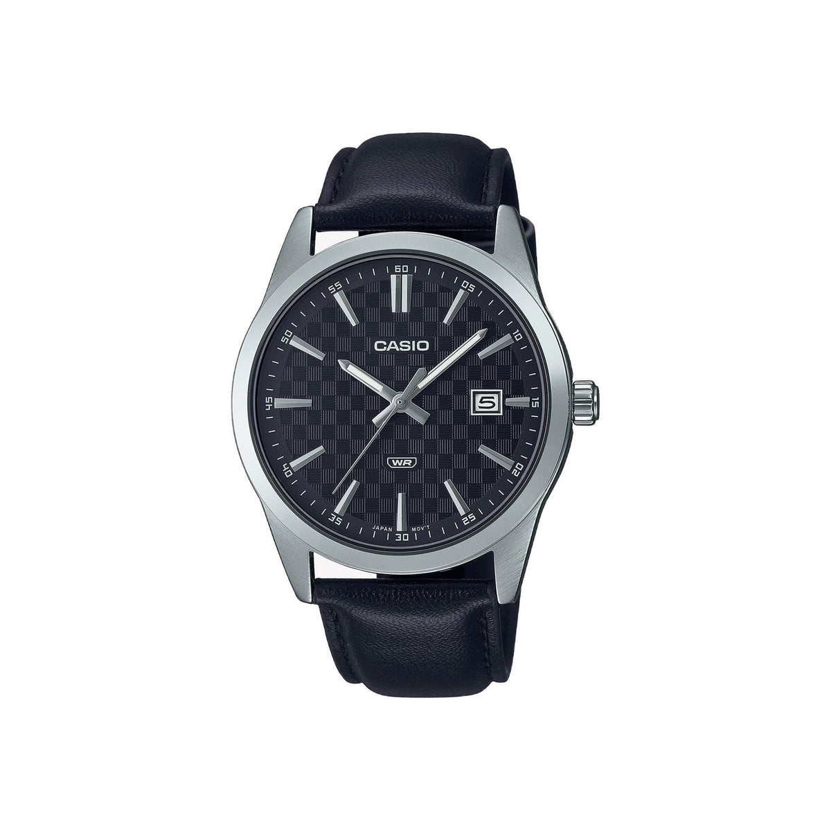 Casio men 3h watch Black Leather 48mm | MTP-VD03L-1AUDF