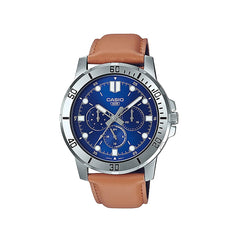 Casio Analog Watch Blue Dial Beige Leather | MTP-VD300L-2EUDF