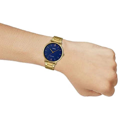 Casio Men 3H Watch Blue Dial Gold Stainless Steel | MTP-VT01G-2BUDF