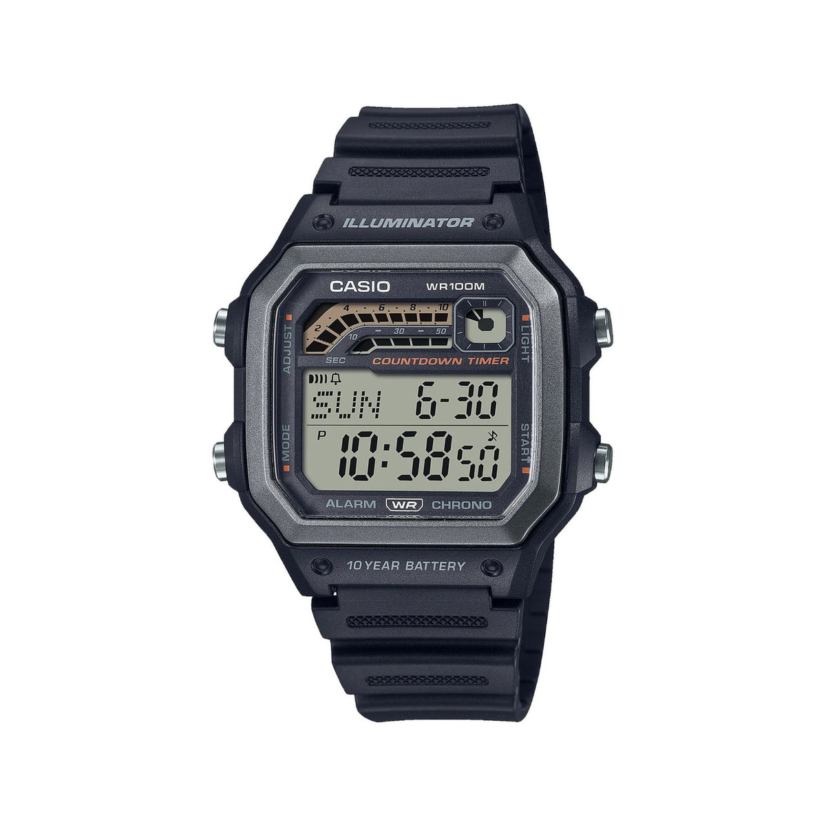 Casio Digital Sports Watch Black Resin 100m Water Resistant | WS-1600H-1AVDF