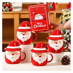 Christmas Santa Claus Ceramic Mug with Hat Lid - Red & White - 420ml - 1 Piece | ALXWY6837