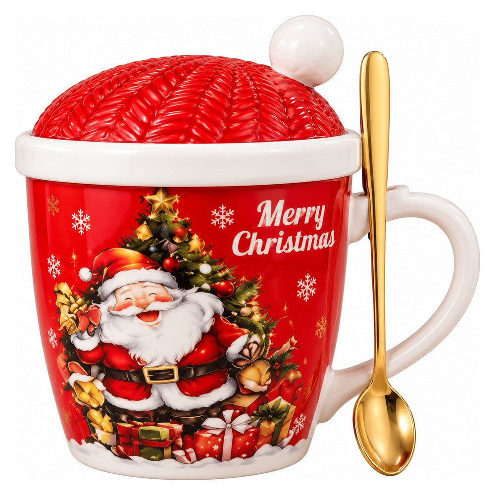 Christmas Santa Mug with Lid & Spoon - Red | ALHM-318B