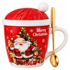 Christmas Santa Mug with Lid & Spoon - Red | ALHM-318B