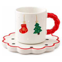 Christmas Ceramic Mug with Saucer - Reindeer / Stocking Design | ALSJ1709-1