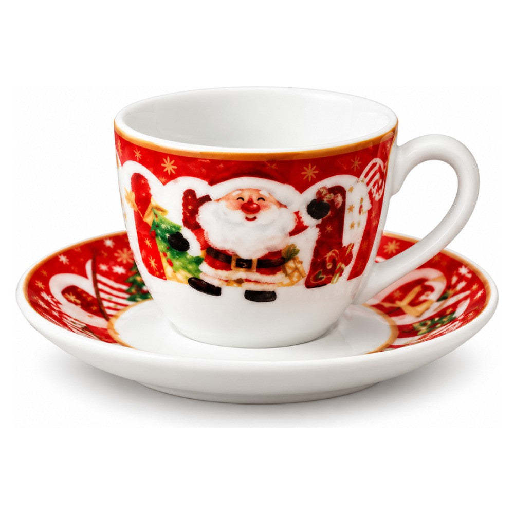 Christmas Santa Claus Ceramic Coffee Cup & Saucer Set - Red & White - 6 Cups | ALS10386