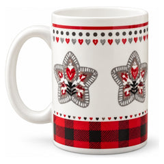 Christmas Ceramic Mug with Festive Nordic & Plaid Designs - Red & White - 1 Piece | B94