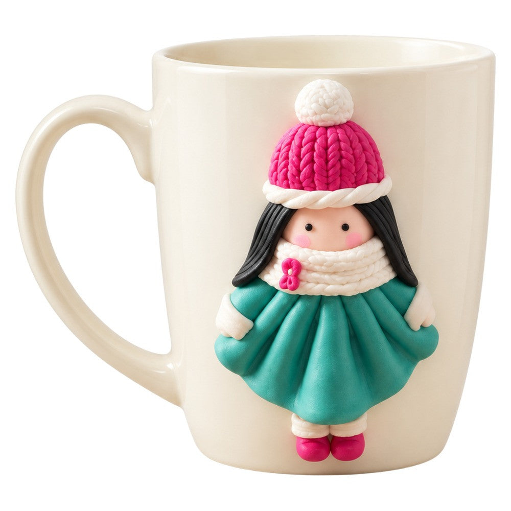 Ceramic Mug Handcrafted 3D Winter Doll Figures Polymer Clay | AL10810