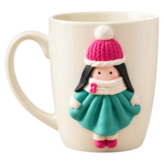 Ceramic Mug Handcrafted 3D Winter Doll Figures Polymer Clay | AL10810