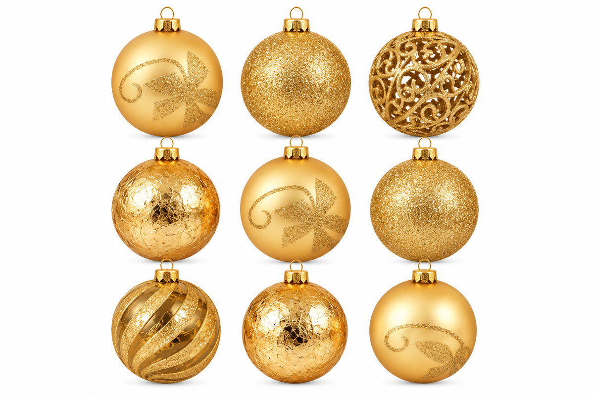 Christmas Ball Ornament Set 9pcs 8cm - Gold | AR13-1633T09-G