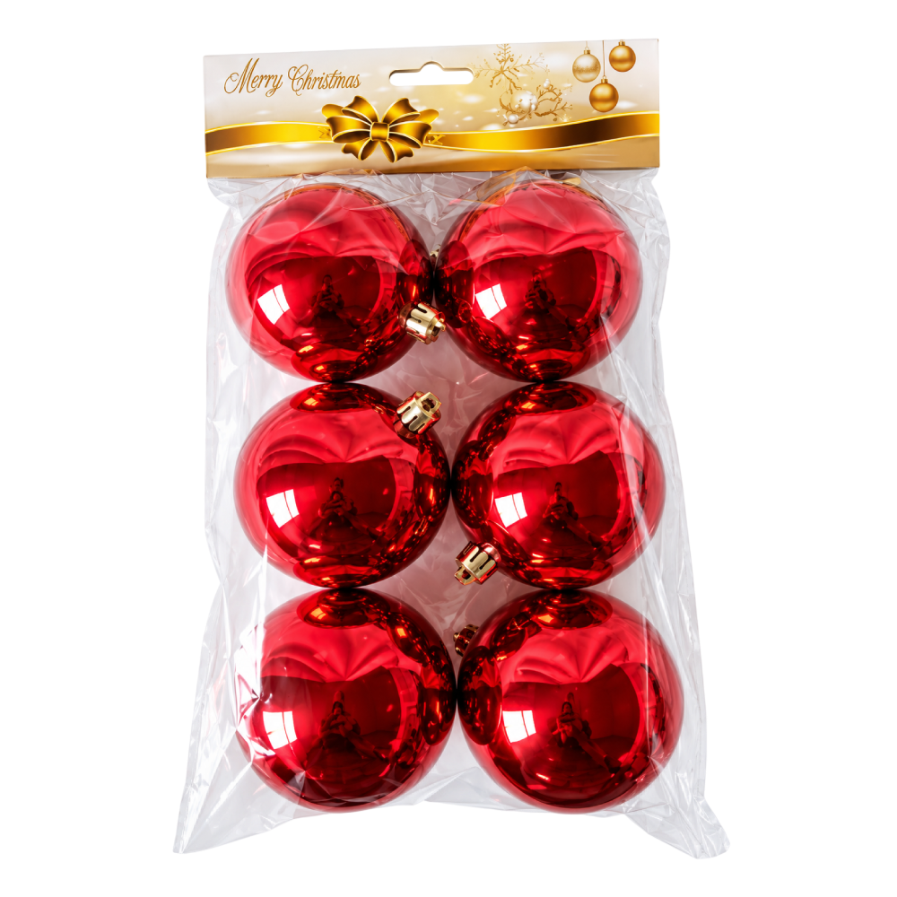 Red shiny plastic Christmas tree ball ornaments 8cm set of 6 | AR2/8006A/R