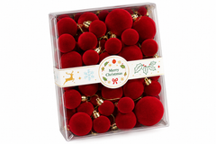 Christmas Flocked Ball Ornament Set 40pcs 3/4/5cm - Red | AL0295
