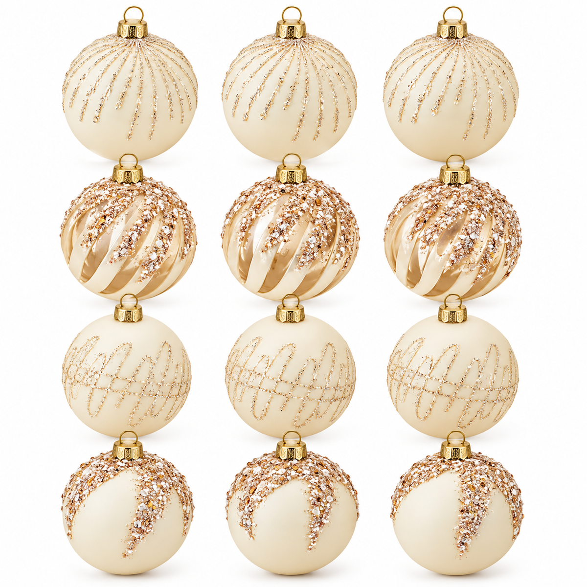 Christmas Ball Ornaments Set of 12 6cm - Ivory Gold | AL0293