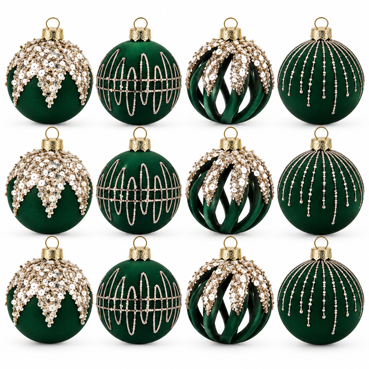 Christmas Ball Ornaments Set of 12 8cm - Green Gold | AL0302