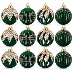 Christmas Ball Ornaments Set of 12 8cm - Green Gold | AL0302
