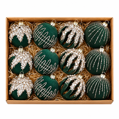 Christmas Ball Ornaments Set of 12 8cm - Green Gold | AL0302