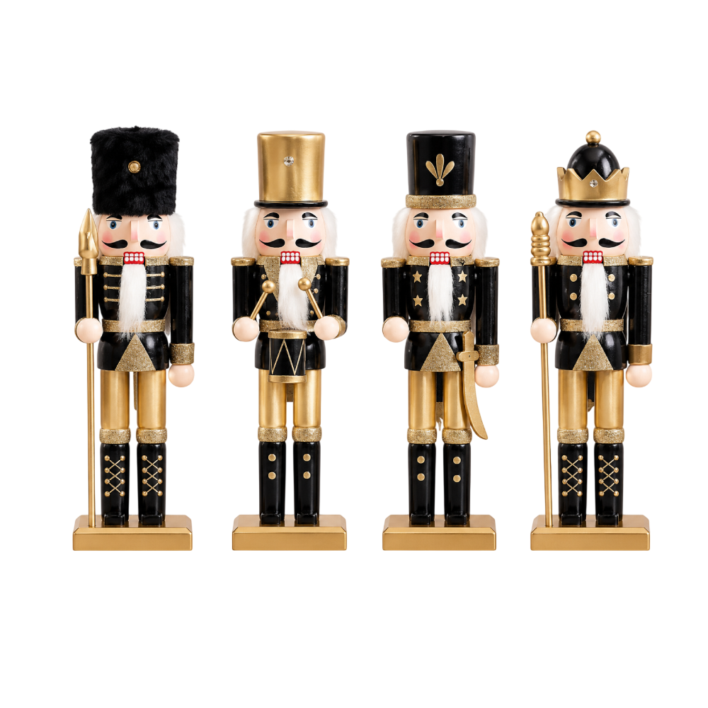 Wooden Nutcracker Soldiers Christmas Decoration Black and Gold 4pcs | ALTN3010ABCD