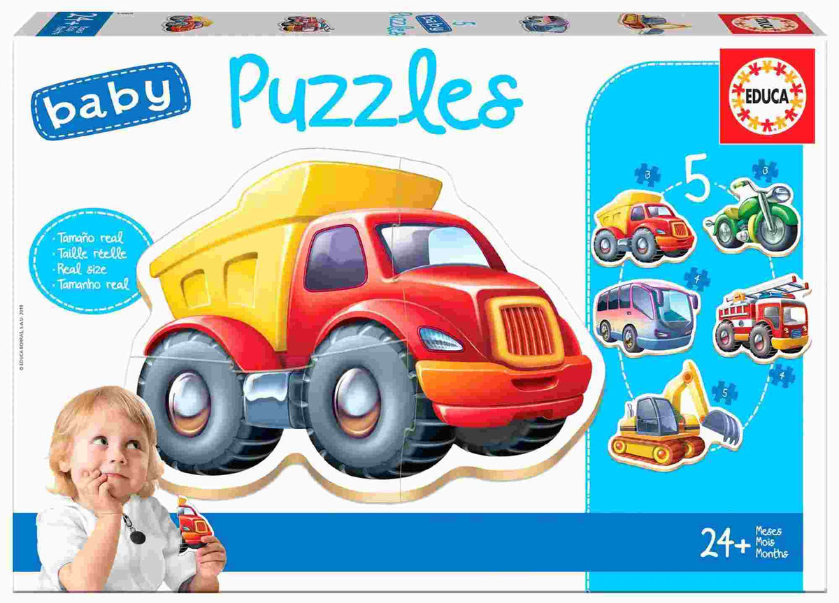 EDUCA Baby Puzzles - Vehicles Set (5 Progressive Puzzles for Toddlers 24+ Months) | 14866