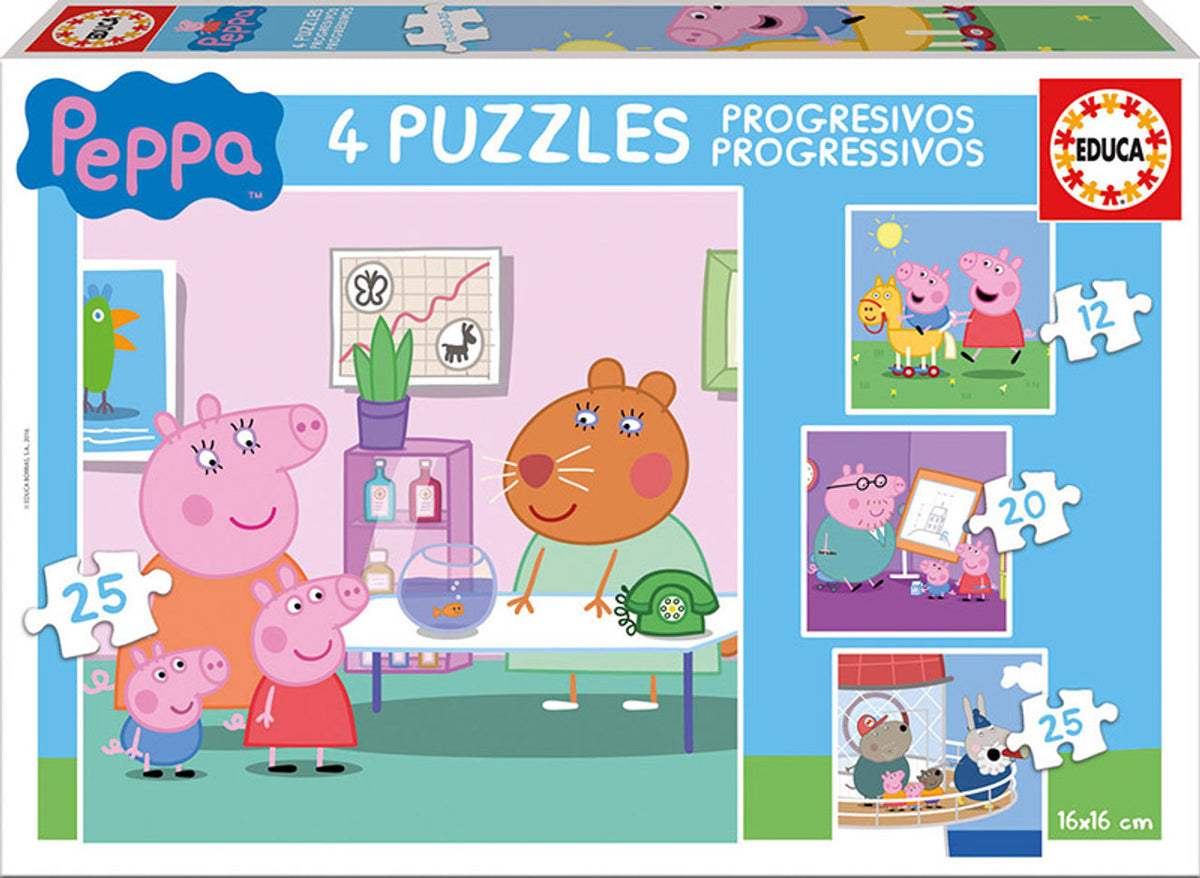Educa 16817 - Peppa Pig Progressive Puzzle Set (12 + 16 + 20 + 25 Pieces) | 16817