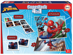 Educa Marvel Spiderman SuperPack 4-in-1 -  Domino, Identic & 2 Puzzles (25 pcs each) | 19353