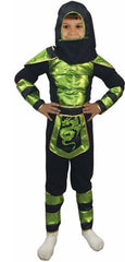 Green Ninja Costume (Shirt, Hood, Mask, Pants, Belt, Arm Guards, Leg Guards) - Medium Size (120–130 cm) | LB008-9