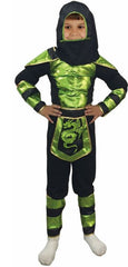 Green Ninja Costume (Shirt, Hood, Mask, Pants, Belt, Arm Guards, Leg Guards) - Small Size (110–120 cm) | LB008-9