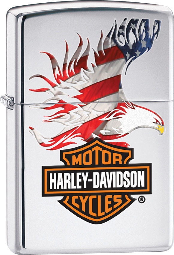 Zippo Harley-Davidson American Flag Eagle Lighter - High Polish Chrome | 28082