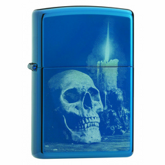 Zippo Skull and Candle High Polish Blue Windproof Lighter | 29704