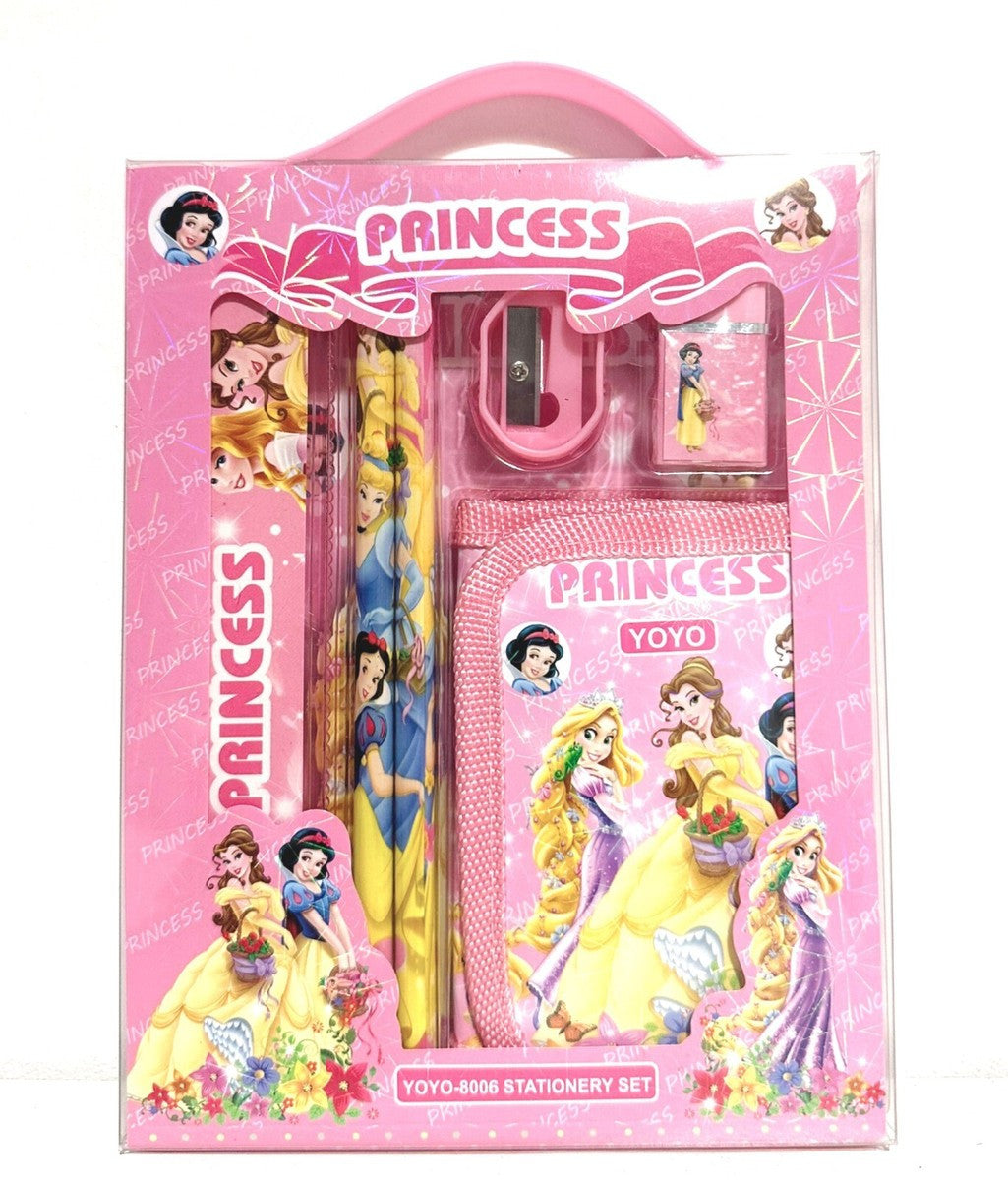 Pink princess stationery gift set with notebook, pencils, ruler, sharpener and accessories WJ1935F