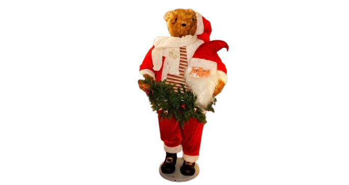 Santa Claus Christmas Decoration with Teddy Bear & Greenery | S17228
