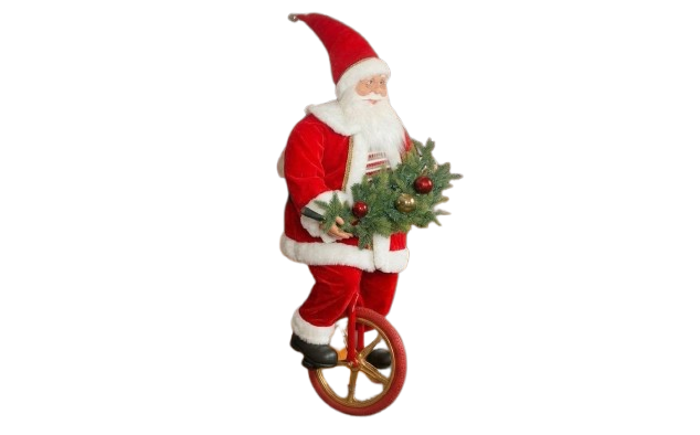 Santa Claus Unicycle Christmas Decoration with Tree Branch | S17406