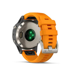 Garmin Fenix 5 Plus Premium Multi-Sport GPS Watch with Maps, Music, Metrics and More - Sapphire, Titanium with Solar Flare Orange Band | 010-01988-04