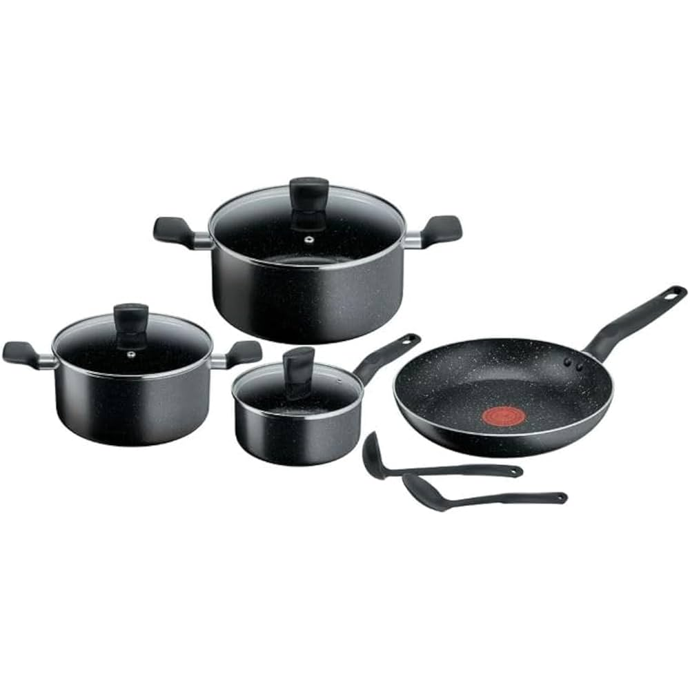 Tefal Dark Stone 9 pcs set (Stewpot 20cm + Lid/ 24cm + Lid/Saucepan 16cm + Lid/ Frypan 28cm + 2 tools)  | B491S985