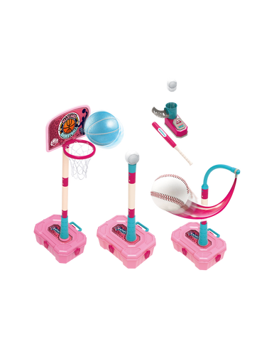 Kids All-in-One Super Sports Set - Basketball & Baseball, Pink | 7007-1B
