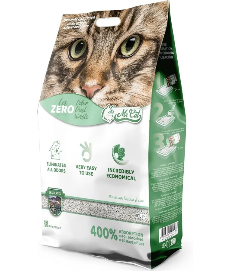 Mr. Cat La Zero Bentonite Unscented Clumping Cat Litter 400% Absorption