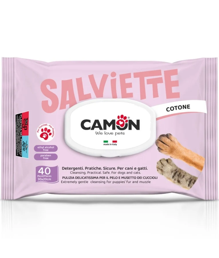 Camon Salviette Puppy & Kitten Cotton Scent Cleansing Wipes 40 Sheets | LA045