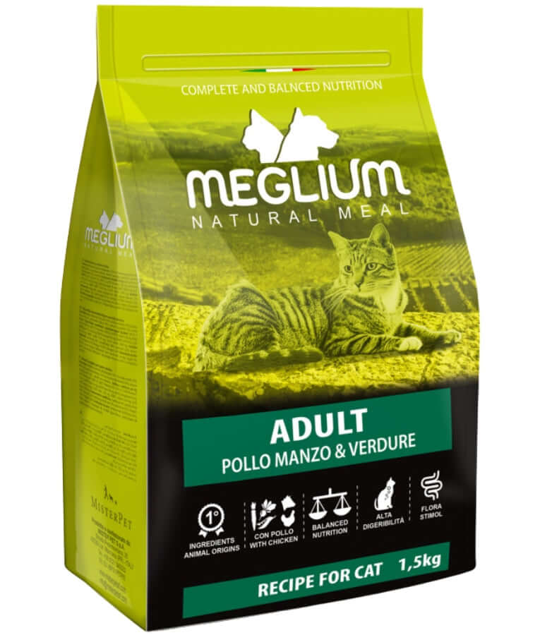 Meglium Natural Meal Chicken, Beef & Vegetables Adult Dry Cat Food 1.5kg
