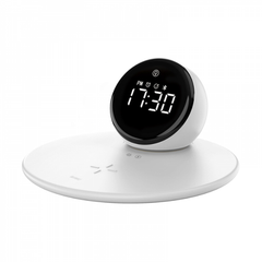WIWU Wi-w017 15w Wireless Charger With Alarm Clock and Bluetooth Speaker White | WI-W017-WT
