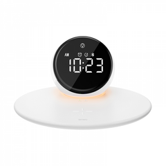 WIWU Wi-w017 15w Wireless Charger With Alarm Clock and Bluetooth Speaker White | WI-W017-WT