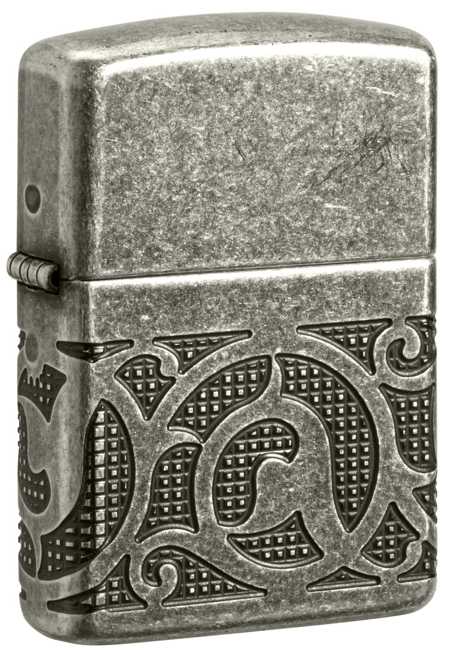 Zippo Armor Pattern Design Antique Silver MultiCut Lighter - Antique Silver | 49290