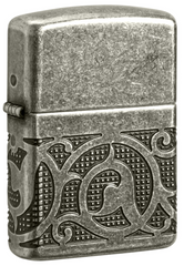 Zippo Armor Pattern Design Antique Silver MultiCut Lighter - Antique Silver | 49290